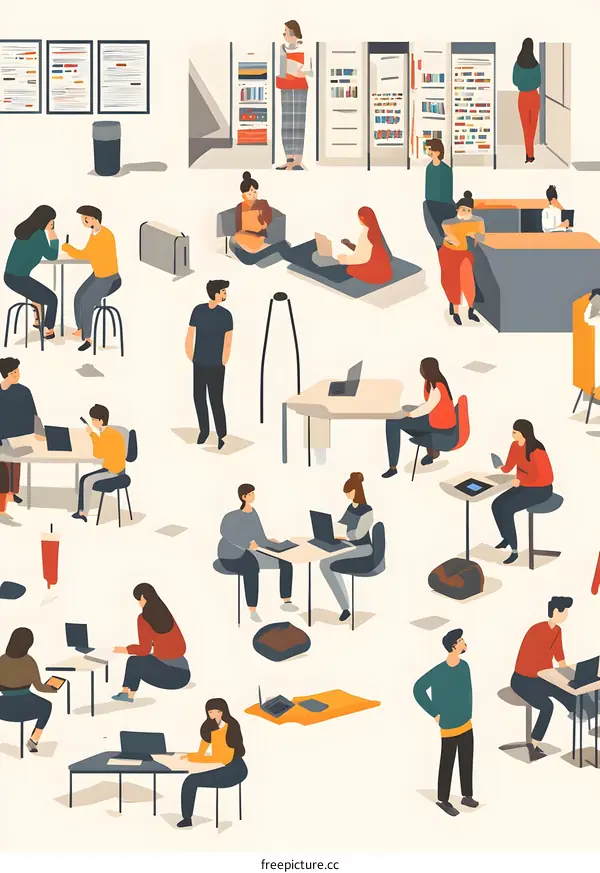 People Working in a Modern Office Space Illustration