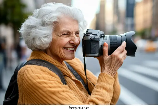 Senior Woman Taking Photos in the City