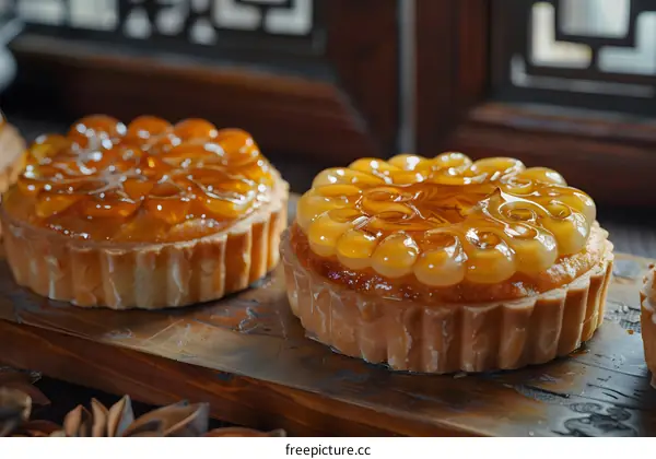 Close Up of Delicious Tart with Orange Jelly Glaze