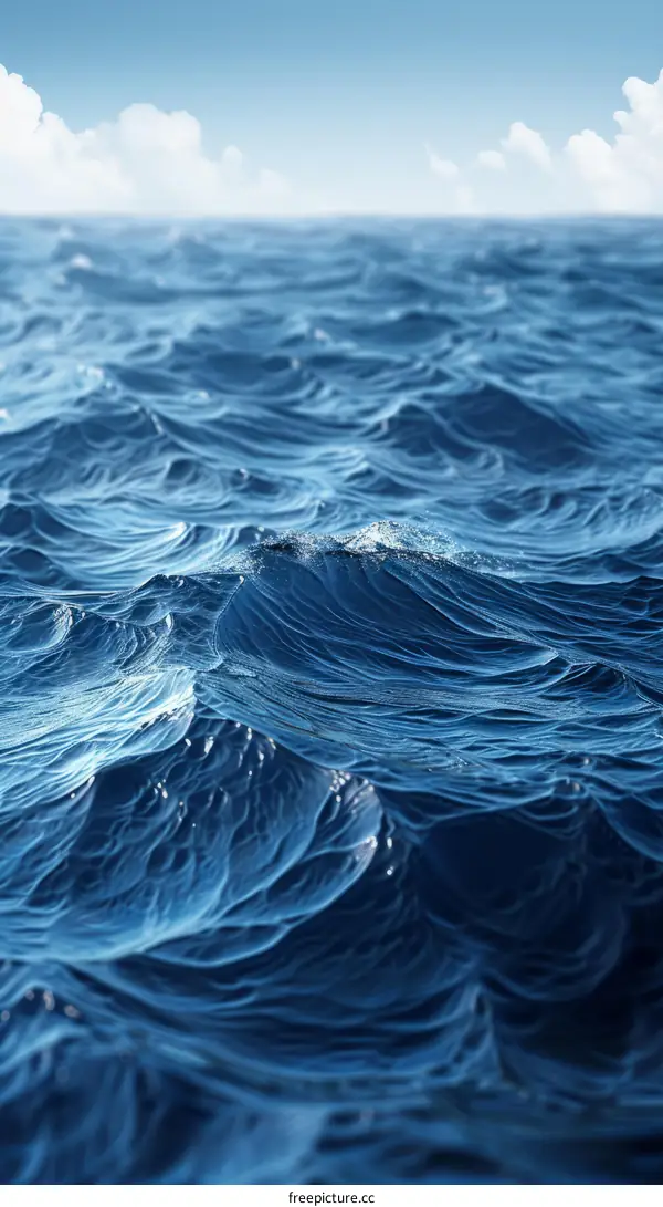 Deep blue ocean with distant white clouds