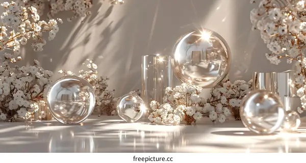 Glass Spheres and White Flowers