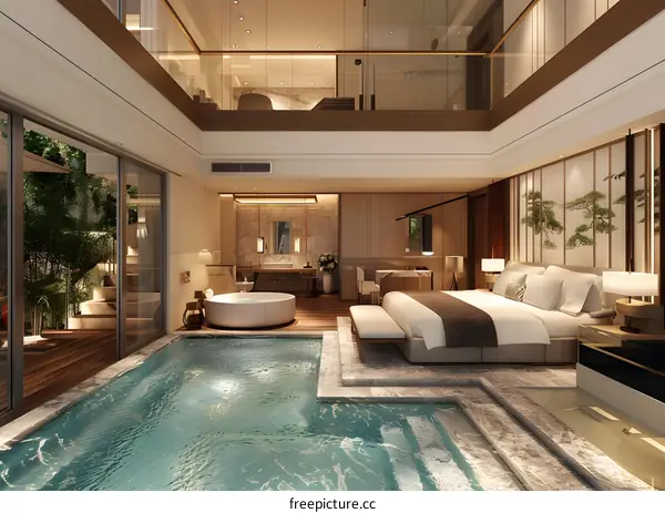Indoor swimming pool and bedroom