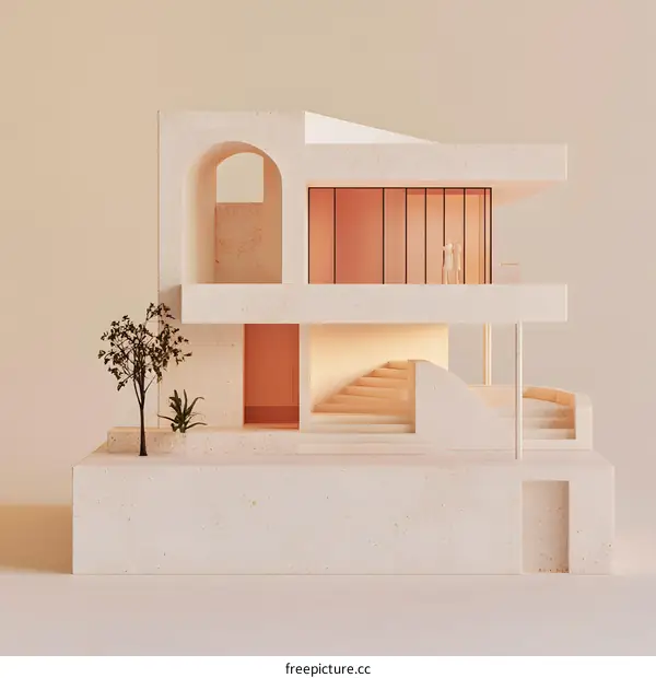 Minimalist Modern House Model with a Couple on the Balcony