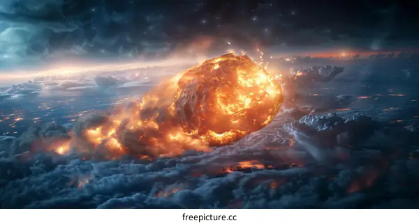 Fiery Meteor Streaking Through Earth's Atmosphere