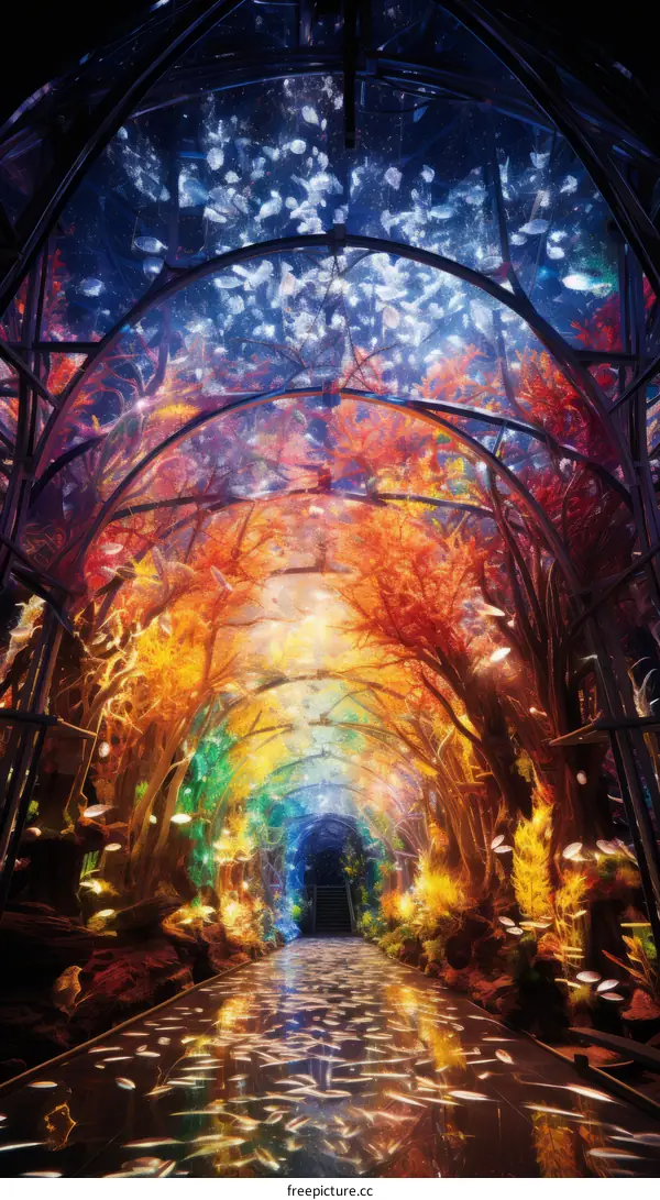 A stunning underwater tunnel with a rainbow of colors
