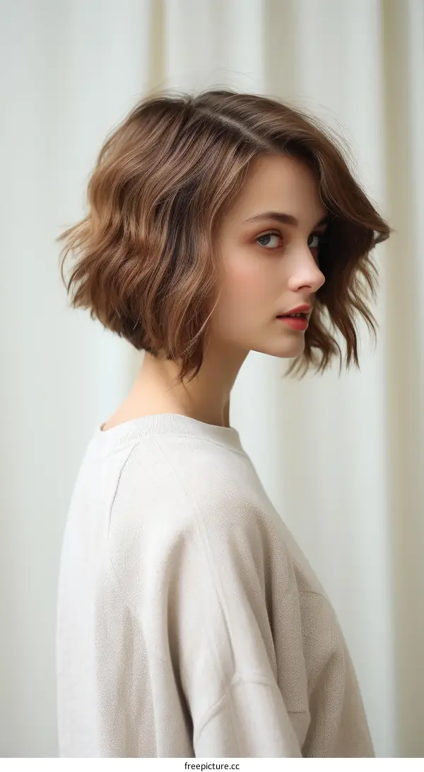 A blonde woman with short hair