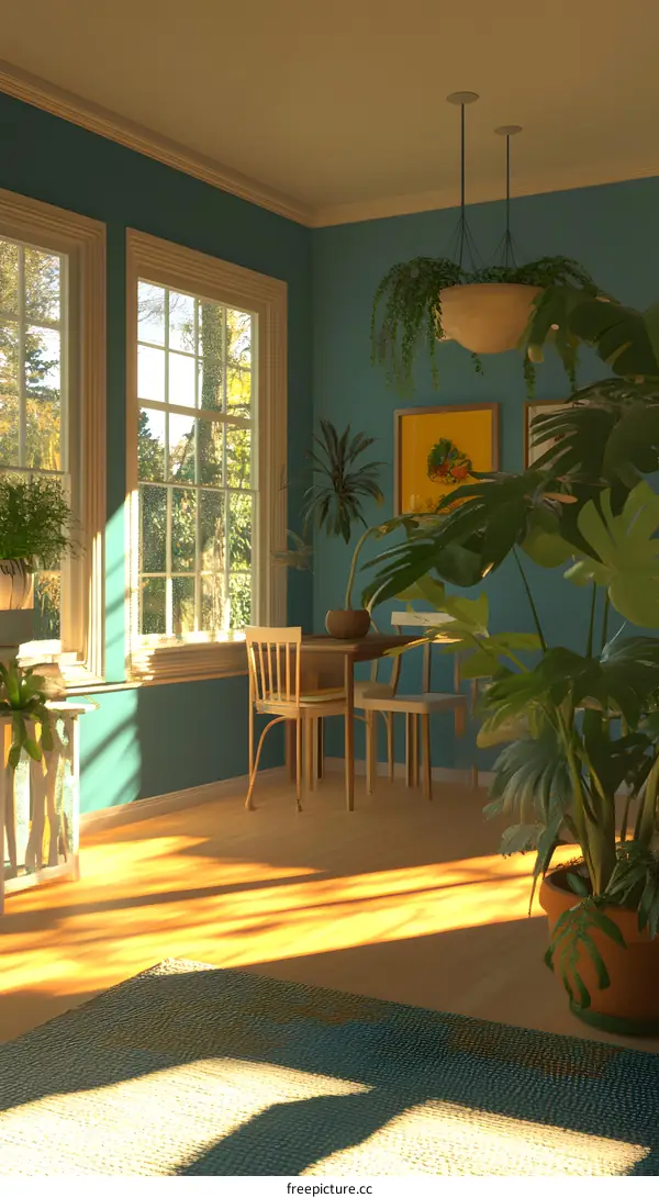 Sunny Living Room Interior Design With Plants and Wooden Floor