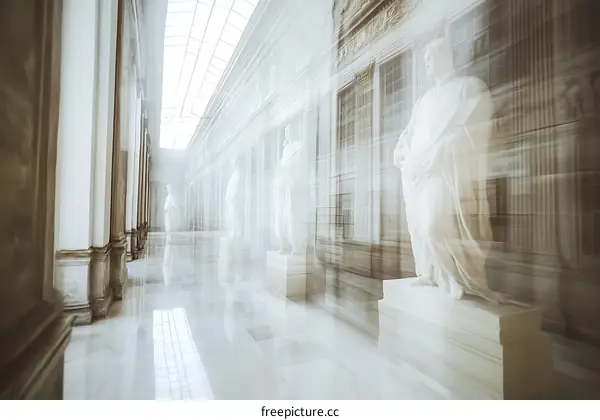 Hallway With Multiple Statues Blurred