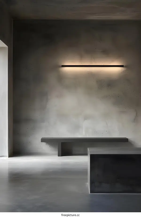Minimalist Concrete Interior Design With A Long Bench