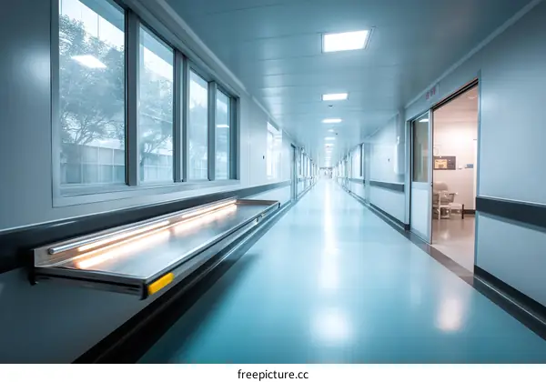 Modern Hospital Corridor with Stainless Steel Serving Cart