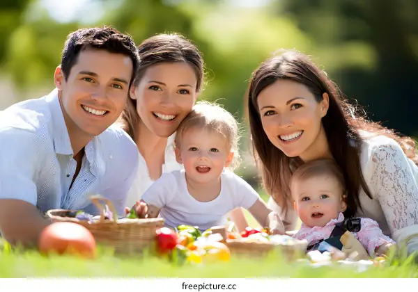 Happy Family Picnic With Children In The Park