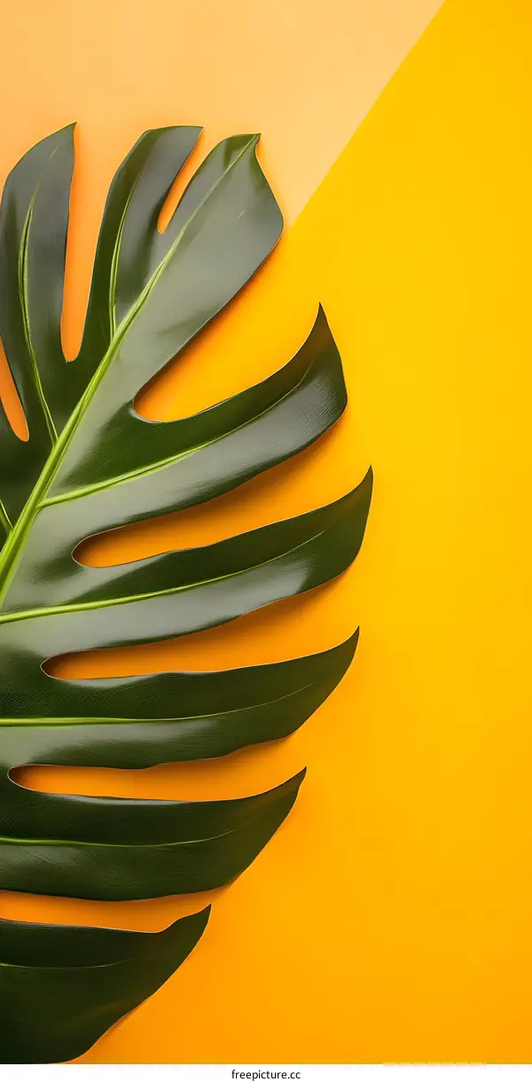 Tropical Leaf on Yellow and Orange Background