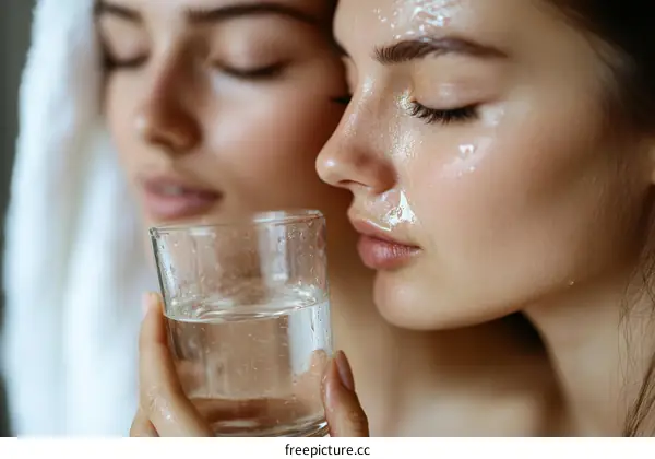 Two Women Drinking Water for Healthy Skin Care