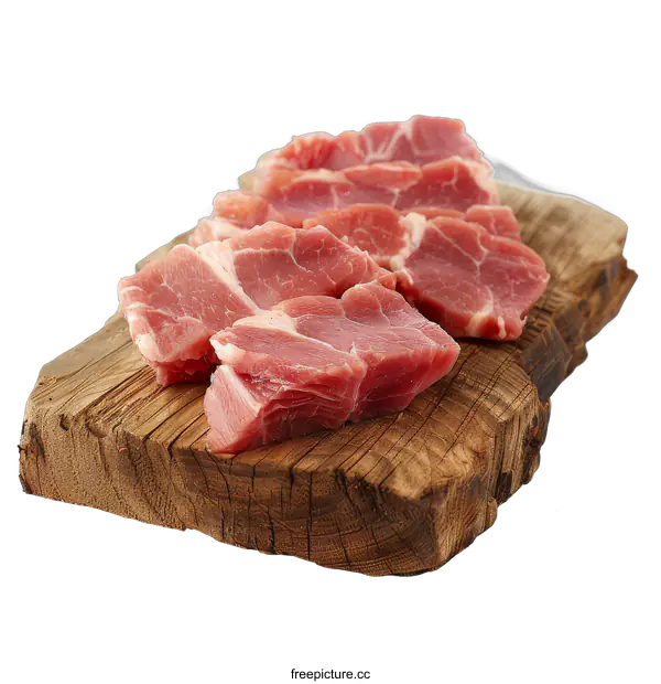 [Transparent Background PNG]Raw Pork Loin Chops on a Wooden Cutting Board