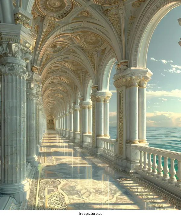 Ornate Hallway with Marble Floor and Gold Decorations