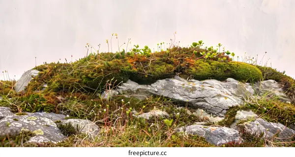 Green Moss Growing On Rocks
