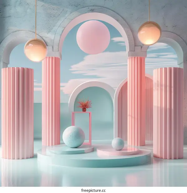 Pastel Pink and Blue Podium with Arches