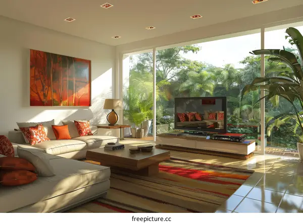 Modern Living Room Interior Design with Tropical View