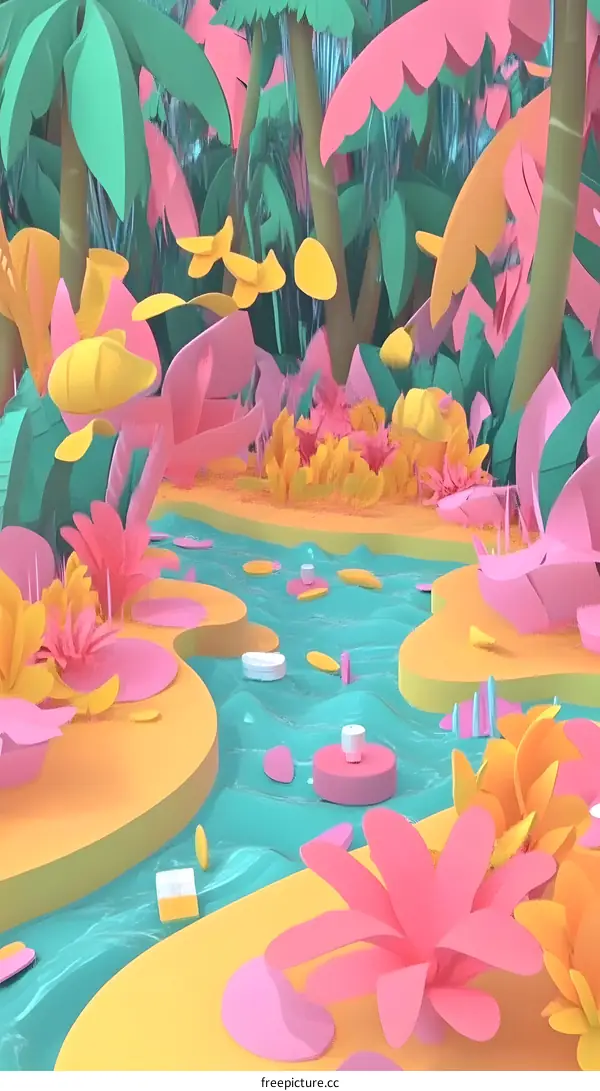 Colorful Abstract Tropical Jungle Illustration