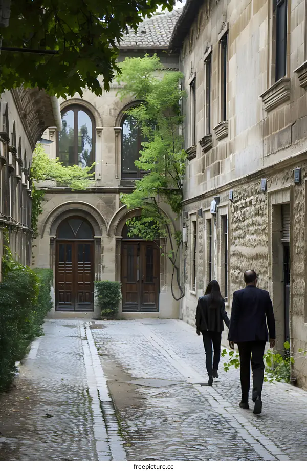 Couple Walking Through An Alleyway In An Ancient City