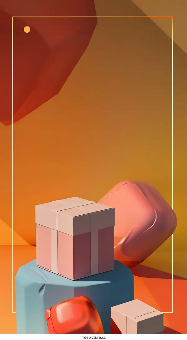 Abstract 3D Boxes and Shapes in Warm Colors