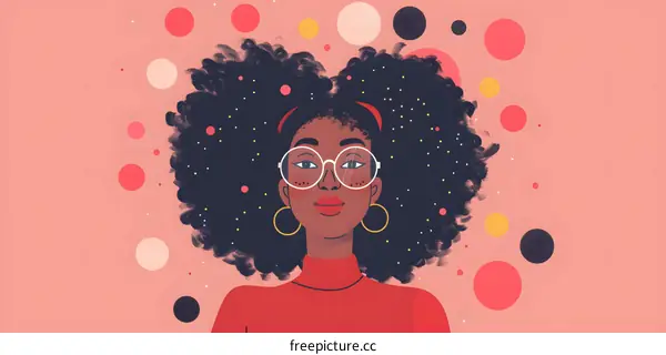 Afro Woman in Red Sweater and Glasses with Pink Background