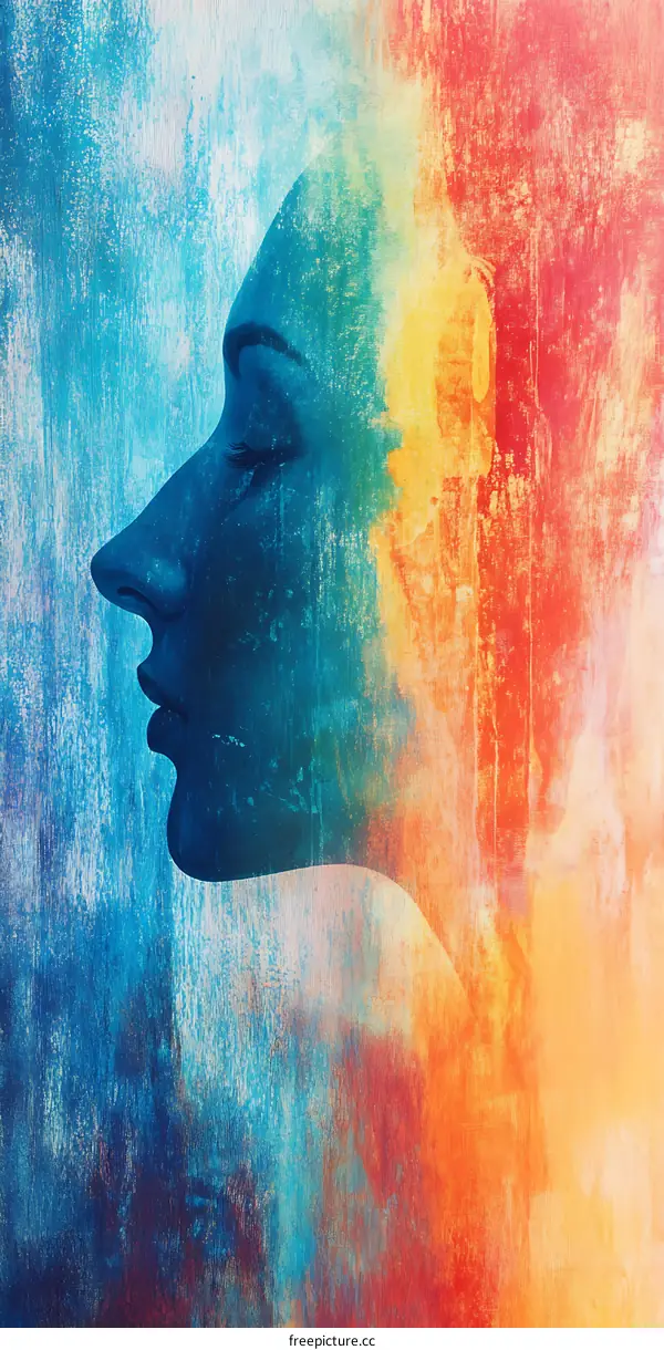 Abstract Art with Woman Face Profile and Colorful Background