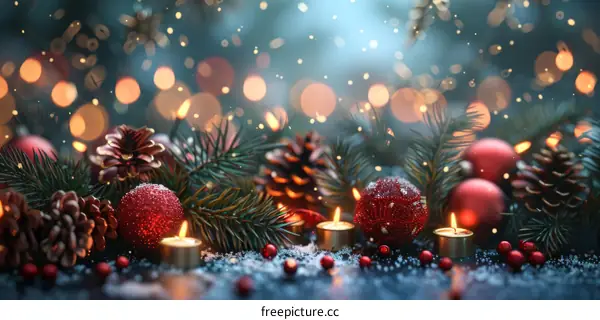 Christmas Lights, Candles and Decorations Still Life