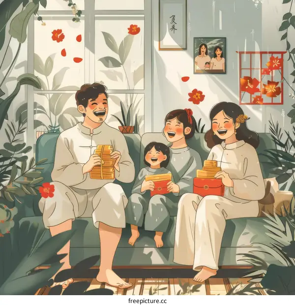 A family is celebrating the Chinese New Year