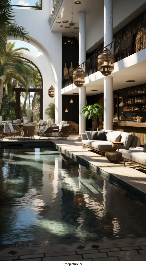 Luxurious Indoor Swimming Pool with Bar and Lounge