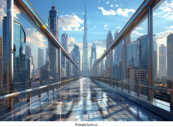 Futuristic Bridge in a Cityscape