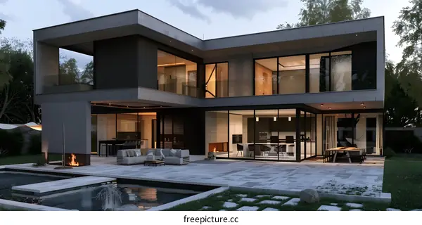 Modern Architecture House With Swimming Pool And Patio