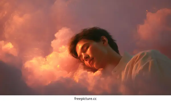 A Person Sleeping in Clouds with a Dreamy Atmosphere