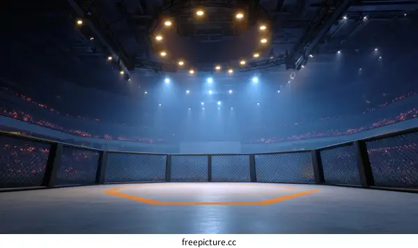 Empty MMA Octagon in Arena with Lights