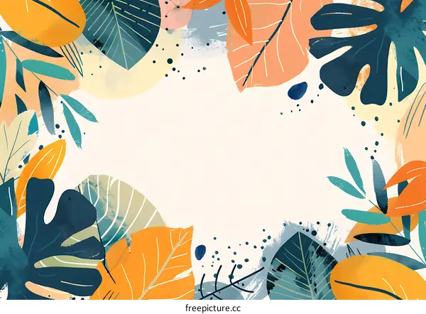 Tropical Leaves Watercolor Background Illustration