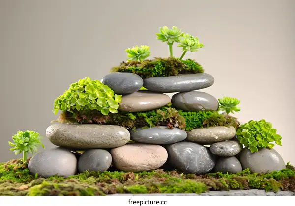 Zen Garden Rock Arrangement With Green Moss
