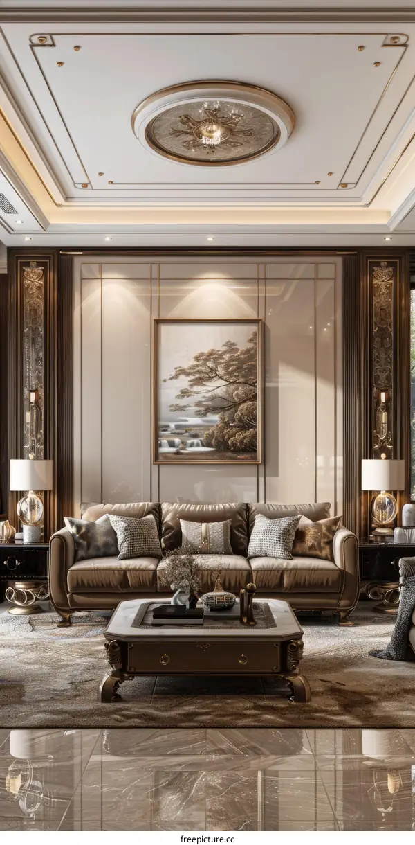 Luxury Living Room Interior with Elegant Sofa and Decor