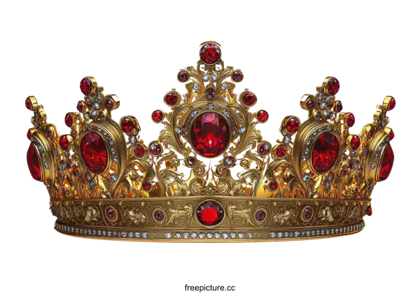[Transparent Background PNG]Golden Crown with Red Jewels