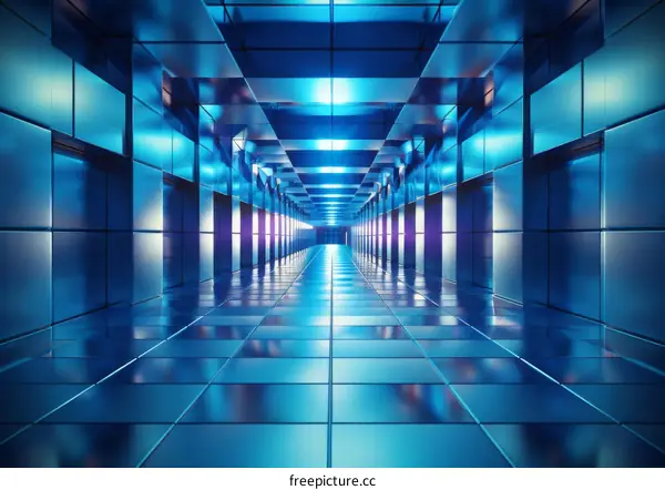 Blue shiny futuristic sci-fi corridor