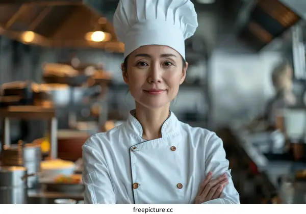 Portrait of a happy female chef in a commercial kitchen