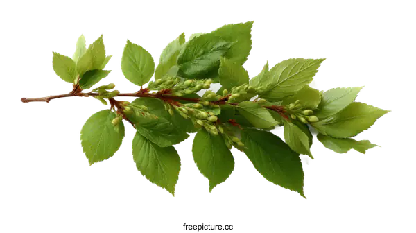 [Transparent Background PNG]Spring Branch with Fresh Green Leaves and Buds