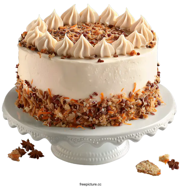 [Transparent Background PNG]Delicious carrot cake on a white cake stand