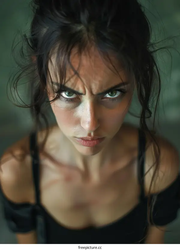 Closeup Portrait of a Woman with Intense Expression