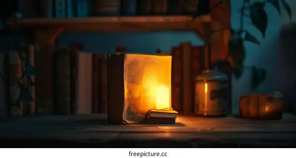 Still life with books and a candle