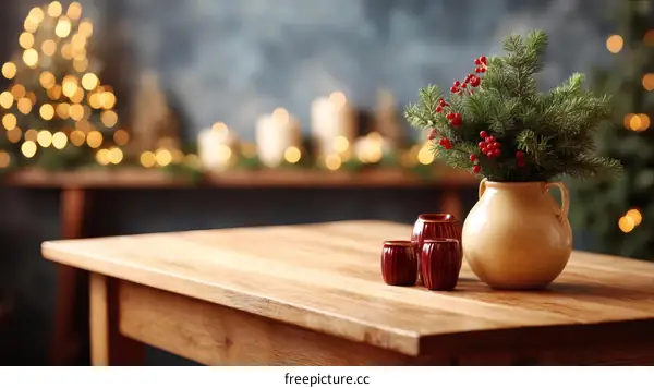 Christmas Decoration on Wooden Table
