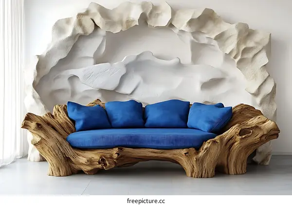 Unique Wooden Sofa with Artistic Wall Decor