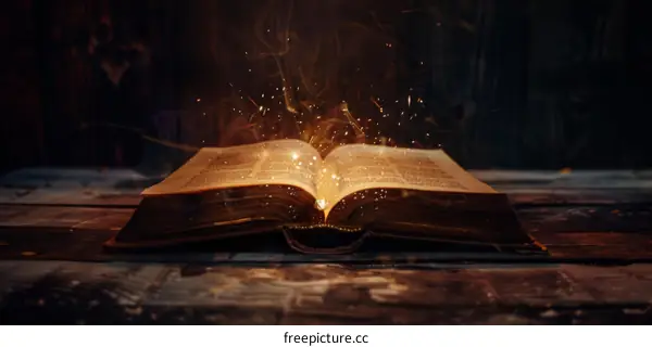 Glowing Book of Magic with Mystical Light Rays