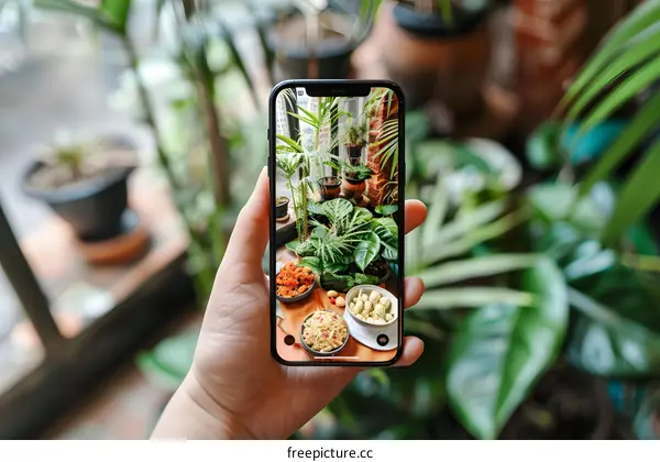 Hand Holding Phone Taking Photo of Food