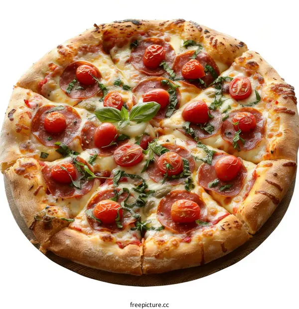 Mouthwatering Pizza with Pepperoni, Cheese, and Tomatoes