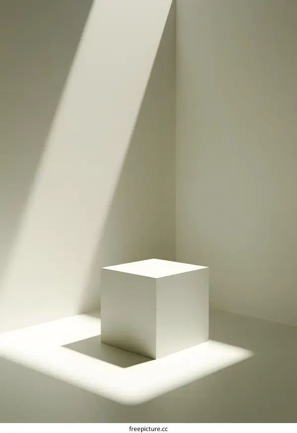 Minimalist White Cube Platform in Corner with Sunlight